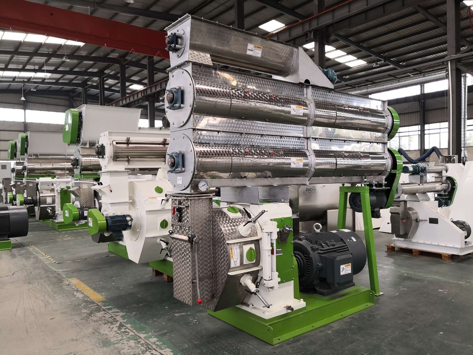 Industrial RICHI pellet mills assembled in a machinery factory